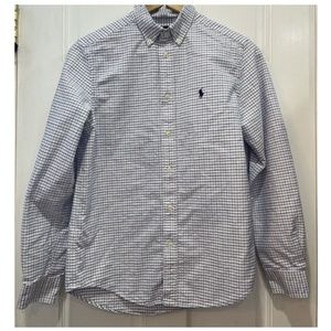 Ralph Lauren Custom Fit White, Blue Check Long Sleeve Dress Shirt Boys Size 18